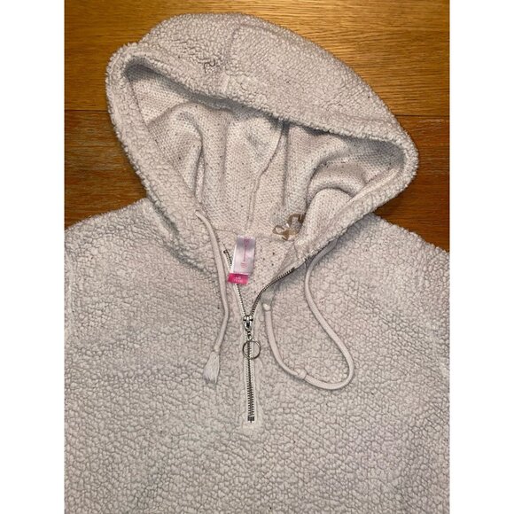 No Boundaries Womens White Sherpa Fleece Hoodie With Kangaroo Pocket & Half-Zip - Picture 2 of 4